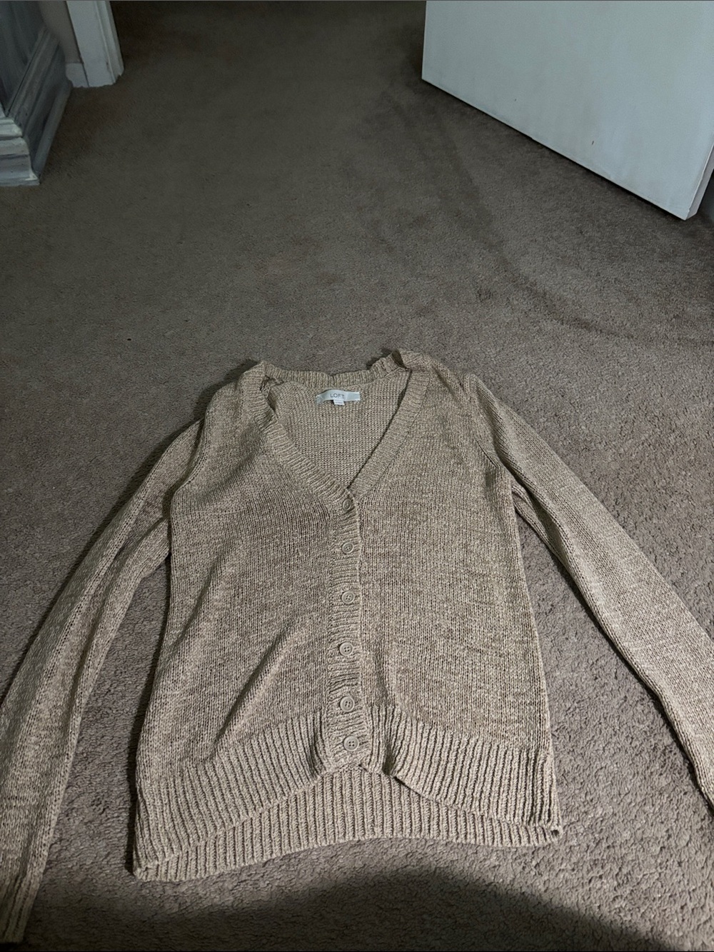 LOFT Beige V-Neck Button-Front Cardigan